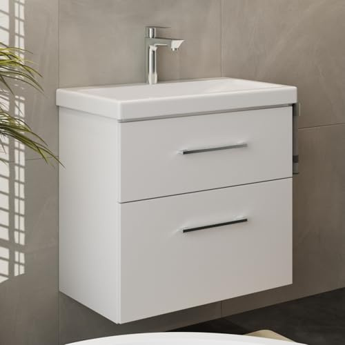 Planetmöbel Badmöbel Set Waschtisch mit Unterschrank | 63 x 60 x 36,5 cm, moderner Waschbeckenunterschrank für Badezimmer, Gäste Bad & WC, Weiß