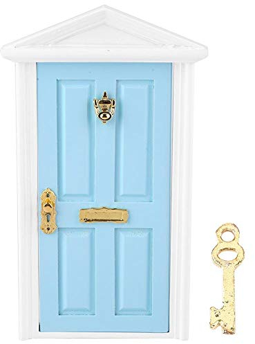 Puerta de muñecas de madera, 1: 12 Casa de muñecas Miniatura Colorida Puerta de madera DIY Niños Juguete divertido Regalo Decoración Muebles Accesorios para muñecas (Azul)