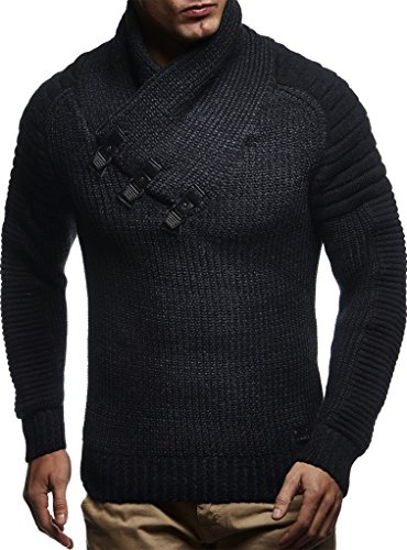 Leif Nelson Mäns Tjock Stickad Jersey Sjal Halsband från LN-5225, Antracit Svart, XXL