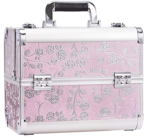 Malette Maquillage Professionnelle en Aluminium Vanity Maquillage Multifonction pour Cosmétiques, Coiffure et Manucure Organisateur de Rangement Makeup, Rose