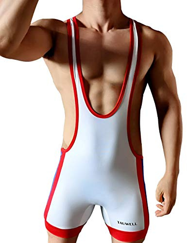 Gymskop Men's Wrestling Singlets Athletic Supporters Slim Fit Sport Bodysuit One Piece Sleeveless Active Wrestling Leotard Jumpsuits White L