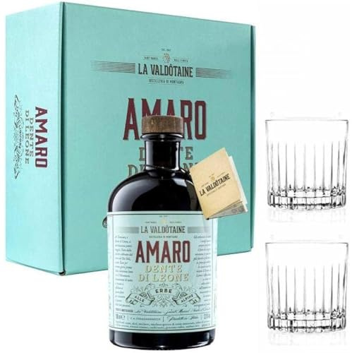 LA VALDOTAINE AMARO DENTE DI LEONE 1 LITRO DRINK SET CON DUE BICCHIERI