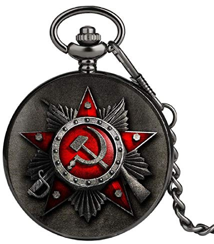 WOAIXI Orologio da Tasca Retro,Antico La Federazione Russa CCCP Sovietic Falce Falce Martello Design Orologio retrò Emblema Comunismo Pocket Watch Catena