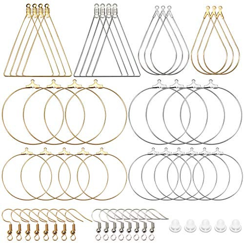 TOAOB 280 Stück Ohrring Hoop Silber und Gold Metall Ohrring Perlen Creolen | Runde Tropfenform Dreieckige und Ohrhaken Kunststoff Ohrstöpsel DIY Set für Schmuckherstellung