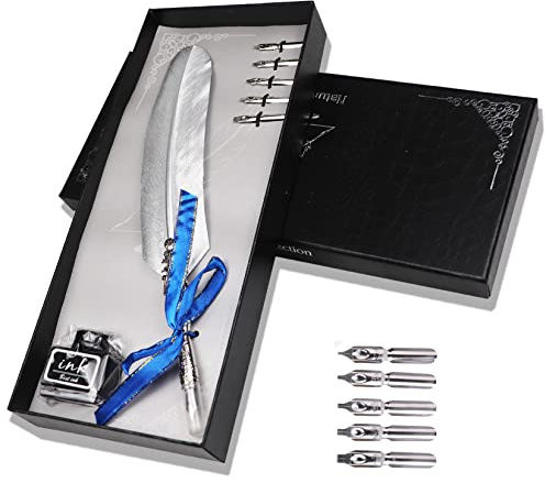 AOKUY Schreibfeder Vintage Federstift Tinte Set Antiken，Dip Pen Kalligraphie Stift für Kinder Freund und Antique Desk Decor (Mit Tinte)