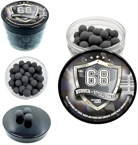 Rubber-Steel Balls in 68 caliber - 100 x Premium Hard Mix Rubber Steel Balls Paintballs Reballs Gomma Palline Pistole di Difesa .68 Calibro