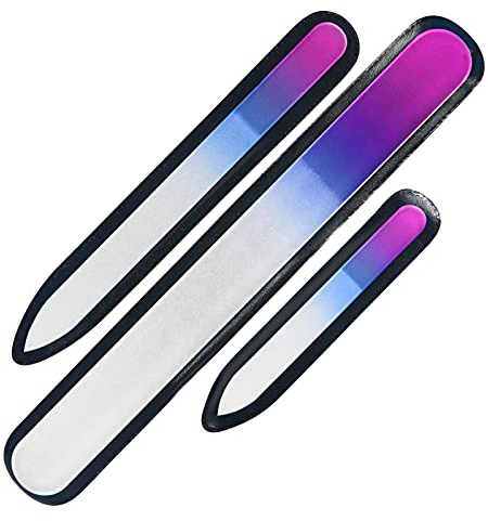 URAQT 3 Stück Glasnagelfeile Glasfeile Nagelfeile doppelseitig, Nagelfeilen Set für Nagelfplege Geschliffen Abwaschbar (3 Größen)