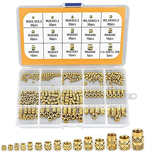 TW1TGOFT 300pz Dado Inserto Filettato, Dadi Zigrinati con Filettatura Femmina Boccola Filettate in Ottone M2/M2.5/M3/M4/M5/M6, 300 Pezzi