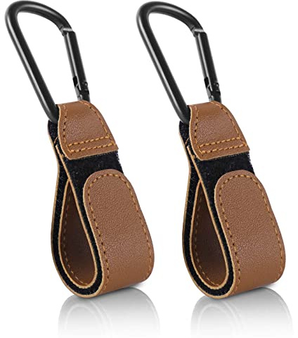 Lot de 2 clips de crochet de poussette, crochets de poussette, crochets de poussette en cuir, crochets de sac pour poussette, crochets de poussette pour sacs, sac à dos (marron)