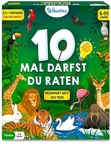Skillmatics Kartenspiel -10 Mal darfst du raten Megapaket Welt der Tiere, Geschenke für Kinder ab 6 Jahren, Großer Spaß für den Urlaub und Spieleabende mit der Familie
