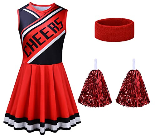 Aomig Cheerleader Kostüm Damen, Fancy Dress Uniform mit Pompons und Stirnband, High School Cheerleader Kostüm für Halloween Party Verkleidung Karneval