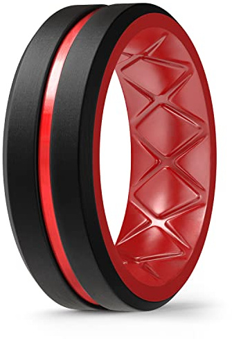 Egnaro Silicone Wedding Ring for Women Ergonomic Design Metal Breathable 4mm Width Non-Toxic and Safe for Skin