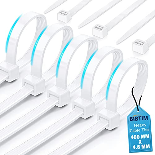 BIBTIM Bridas para Cables, 400 x 4.8mm, Paquete de 100, Bridas de Nylon Premium, Bridas de Plástico Multiusos, Mecanismo de Autocierre Seguro, para Casa, Jardín, Oficina y Bricolaje