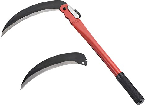 PATIKIL 17 Inch Folding Harvest Sickle, Carbon Steel Blade Weed Remover Scythe Grafting Knife Brush Cutter with 1Pcs Spare Blade for Farming
