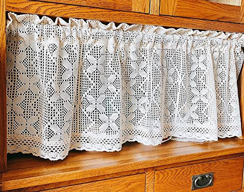 DHGTEP Boho Scheibengardinen Landhaus, Weiße Spitze Makramee Vorhänge mit Stickerei und Blumenmuster für Fenster Küchengardine im Landhausstil (Size : W 120 x H 90 cm)