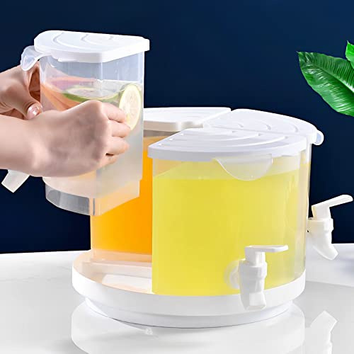 Glvyou 5.2L Drink Dispenser with Tap 4-Grid Plastic Fridge Water 360° Rotatable Beverage Milk Juice Refillable Jug Chiller for Home Outdoor Picnic BBQ Parties
