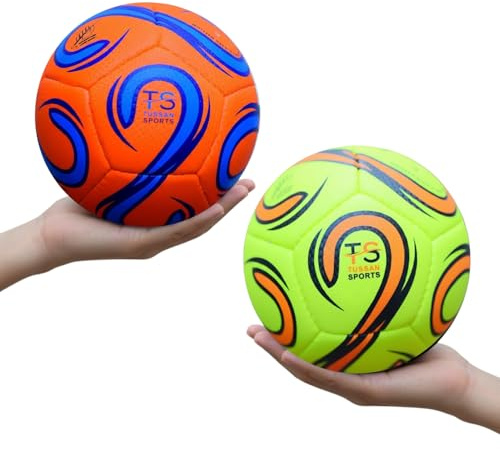 Tussan Sports Pack of 2 Toddler Footballs, Size 2 Kids Lighter-weight Mini Ball for Ages 2 3 4 5 6 Years Old Boys/Girls Toys Gift - Garden Ball Game, Indoor/Outdoor Yard Lawn (Size 2, Orange & Yellow)