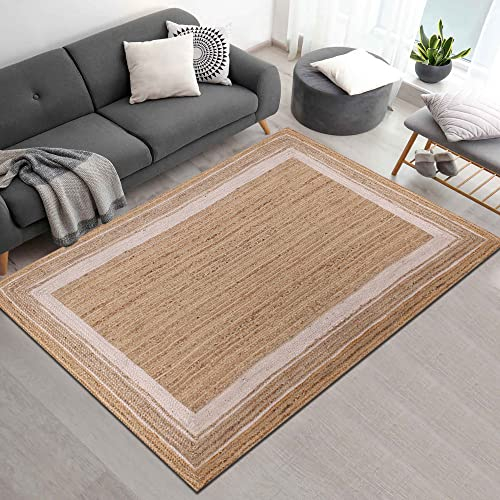 Kelim-Teppich aus geflochtener natürlicher Jutefaser, groß, 3,6 x 3,6 m, quadratisch, gewebt, Flachgewebe, Dhurrie für Wohnzimmer, Bauernhaus, Esszimmer, Schlafzimmer (weiß)