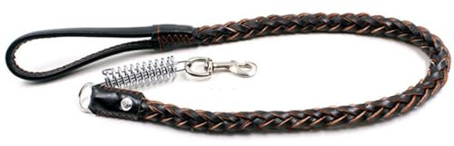 Grande laisse en cuir véritable solide et durable avec ressort anti-traction en cuir tressé pour animal domestique