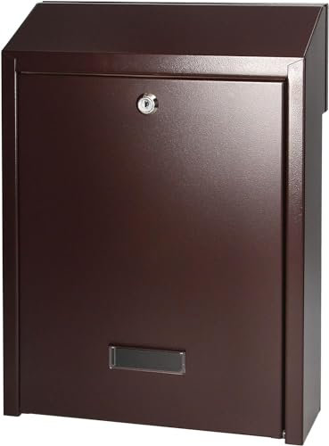 Miratic Cassetta Postale da Esterno Passante in Acciaio Zincato Vari Colori Set di 2 Chiavi Cassetta della Posta da Esterno Buca Lettere Formato C4 Montaggio su Recinzione o da Incasso (marrone)