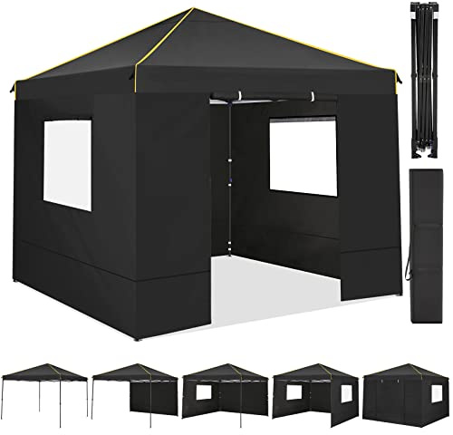 COBIZI Pavillon 3x3 Wasserdicht Stabil Winterfest, faltpavillon 3x3 mit 4 Seitenteilen, Mesh-Fenster gegen Insekten 100% wasserdicht und UV 50+ tragbares Tragbarkeit Gartenpavillon, Schwarz