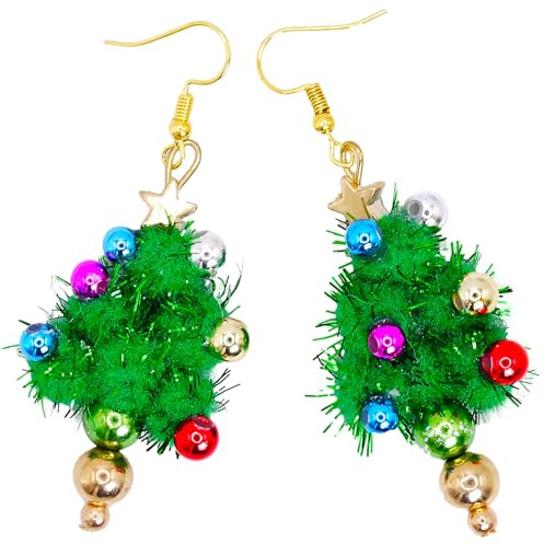 Charm Buddy Glitzernde Lametta- und Kugel-Ohrringe in Geschenktasche, für Damen und Mädchen, Weihnachtsschmuck, Weihnachtsfeier, Wichtelgeschenk, Emaille