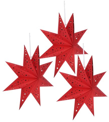 DOITOOL Papiersterne Weihnachten, 3 Stück Weihnachtsstern Papierstern-Laternen-Lampenschirm 35 Cm 9-Zackige Stern-Papierlaternen Hängende Lampenschirm-Dekorationen Für Weihnachten Festlich Rot