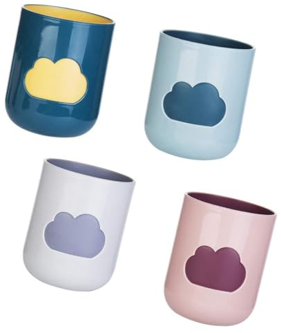 Rmeet Bicchiere Porta Spazzolino,4 PCS Pattern di Nuvole Tazze Spazzolino Tazza di Dentifricio Portatile da Viaggio Plastica Tazza Spazzolino Riutilizzabile per Campeggio Viaggi Escursionismo