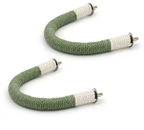 DVHEY 2 Pcs Medium Bird Stand Perch U Shape Hemp Rope Green Wood Parrot Perches for Medium Birds,Parakeets Macaw Cockatiels Conures Love Birds Finches,Bird Training Educational Stand Toys (M,2 Pack)