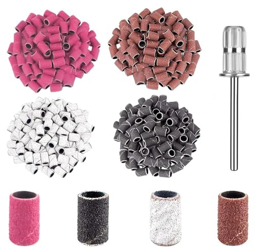 XIATIAN 221 Pcs Sanding Bands for Nail Drill, Coarse Fine 80#120#180#240# | Sufficient Quantity, with Nail Drill Bit, 4 Colors for Easy Identification, for Electric Nails Drill Art Manicure Pedicure