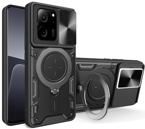LXHGrowH Funda para Xiaomi 13T / Xiaomi 13T Pro, Fundas Protectora Antigolpes de Grado Militar [360°] Magnético Soporte, Carcasa Anti-Shock Armor con Protección Deslizante para la Cámara, Negro