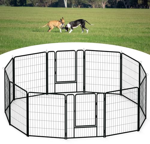 NAIZY Freilaufgehege Welpenlaufstall 12 Stück Metall Haustierlaufstall mit Tür & Schloss & Erdanker Welpenlaufstall 80cm hoch Laufgitter für Hunde Katze Haustier (65x80cm/Stück)
