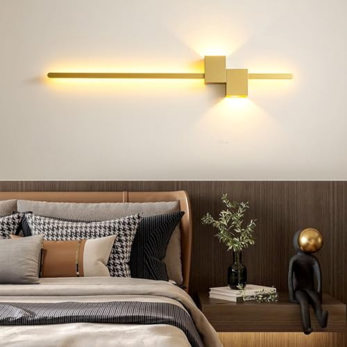 HEYUN LED Wandleuchte Innen Modern Wandlampe Kreative Einfach Lange Wandleuchte Lange Wandleuchten Stufenlos Dimmbar Für Schlafzimmer Wohnzimmer Flur Treppenhaus (Color : Gold, Größe : 120cm)