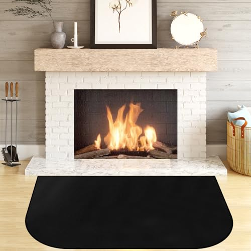 Protalwell Tapis de cheminée, tapis de foyer ignifuge, tapis de sol pour cheminées et poêles à bois, tapis de cheminée résistant au feu, en forme de D, taille 91,4 x 61 cm