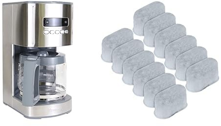 Koolatron Drip Coffee Maker Machine 12-cup 1.8L Programmable Filter Coffee Machines with Timer Fast Brewing Technology Digital Display Silver+ Charcoal Water Filter Micromesh Fine Grain Charcoal White