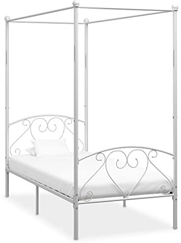 Sufrk Himmelbett-Gestell Weiß Metall 90 x 200 cm Metallbett 90x200 Ehebett Himmelbett