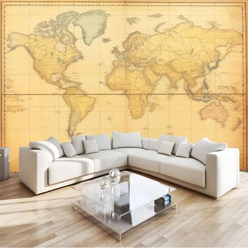 Art Fototapete Weltkarte Retro Vlies Tapeten Wandtapete 350x256 cm Moderne Wanddeko Design Wand Dekoration Wohnzimmer Schlafzimmer