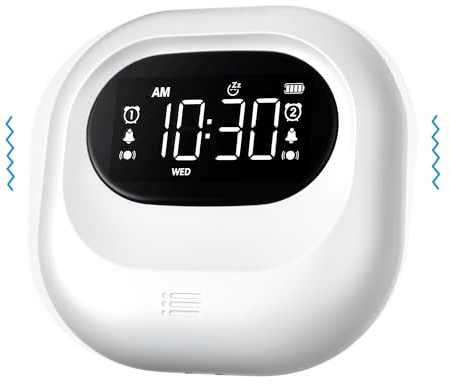 Mesqool Alarm Clock Battery Powered for Heavy Sleepers, Vibrating Alarm Clock Under Pillow for Hearing Impaired, Portable Clock with Rechargeable Battery, Cordless Digital Clock Bedside