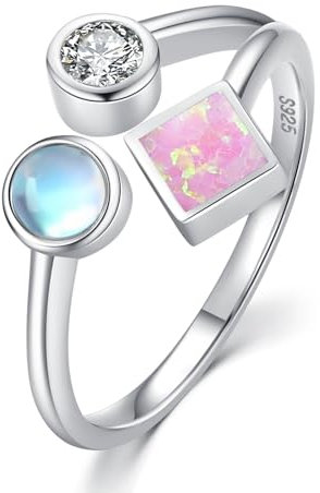 ZIPPICE Mondstein Opal Ringe 925 Sterling Silber Rosa Opal Ring für Mädchen Verstellbare Ringe für Frauen Schmuck Geschenke Weihnachtsgeschenke für Frauen Damen Mädchen
