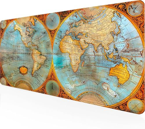 Tapis de Souris XXL Gaming Carte du Monde Grand Tapis de Souris 150 x 80 cm, Gaming Accessoire Jaune Tapis de Souris Gamer Antidérapante Résistant à l'eau Mouse Pad pour Les Jeux, Bureau, Cadeau 0-9