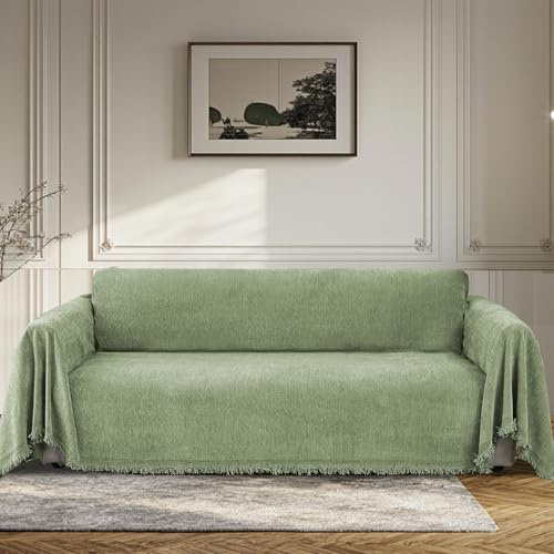 BellaHills Sofa Überzug 3 Sitzer Wasserdicht Sofaüberwurf Kratzschutz Sofa Katze Sofabezug Waschbar Chenille Sofaschoner Schutzdecke Couch Überzug Grün