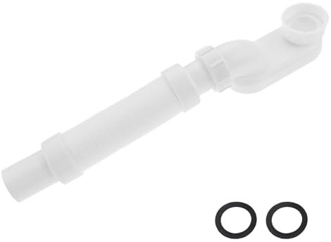 DRELD Low Profile 1 1/2 P-Trap, Flexible Bathtub Shower Drain Pipe Durable White Plumbing with Sealing Tape for Freestanding & RV Bathtub Tubs