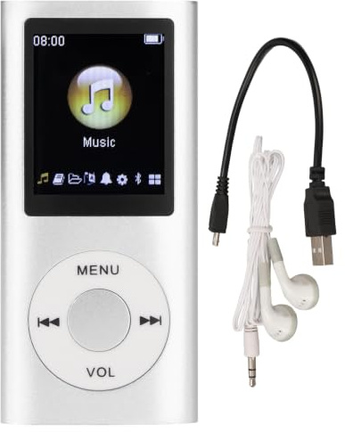 Reproductor de MP3, elegante, multifuncional, sonido sin pérdidas, pantalla LCD de 1.8 pulgadas, portátil, multifuncional, reproductor de MP3 para niños, estudiantes (plateado)