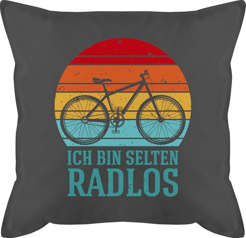 Kissen 50x50 - Radsport - Ich bin selten radlos Fahrrad Spruch lustig I Radfahrer Geschenke Rennrad I Lustige Fahrrad Geschenke für Mountainbiker I Rad Geschenk für Fahrradfahrer - 50 x 50 cm - Grau