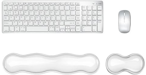 GIBZ Handgelenkauflage Tastatur Silikon, Handballenauflage Maus Gel Transparent Rutschfest, Handauflage Set für Büro Gaming Computer Weiß Kurz + Lang