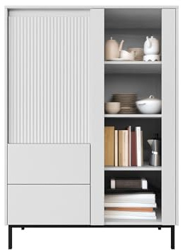 Mirjan24 Standvitrine Ozmi 2D2S mit 2 Türen und 2 Schubladen (Weiß)