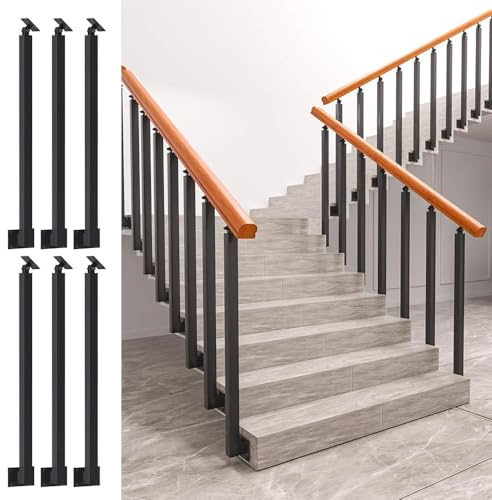 GOUZIBHD 6 Pack Black Metal Baluster Posts,Indoor Stair Railing Kits with 270° Adjustable Railing Spindles,for Steps,Balconies,Staircases,Decks(Size:95cm/37.4in,Color:Black-Side Mount)