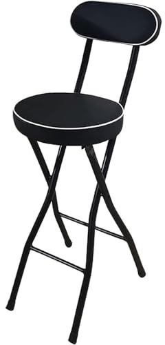 ITTRUH Sgabello pieghevole con schienale, sgabello pieghevole imbottito in pelle con schienale, portatile, rotondo, in metallo, pieghevole for bancone da cucina (nero 65 cm/26 pollici)