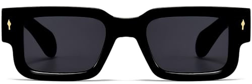 BRMHDY Thick Rectangle Sunglasses for Men Women 90s Square Black Shades | Cool Chunky Frame Sun Glasses,Trendy UV400 Protection Retro Sunnies,Fashion Design for Driving,Travel,Beach,Daily Wear