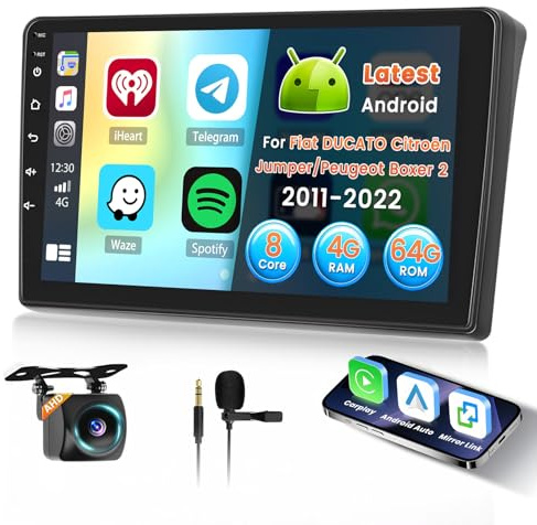 Inefala 8 Core 4+64G Radio para Fiat DUCATO Citroën Jumper/Peugeot Boxer 2 2011-2022 Android 15 con Wireless Carplay y Android Auto, 9'' Pantalla Táctil Estéreo Radio con Bluetooth 59UI GPS FM/RDS SWC